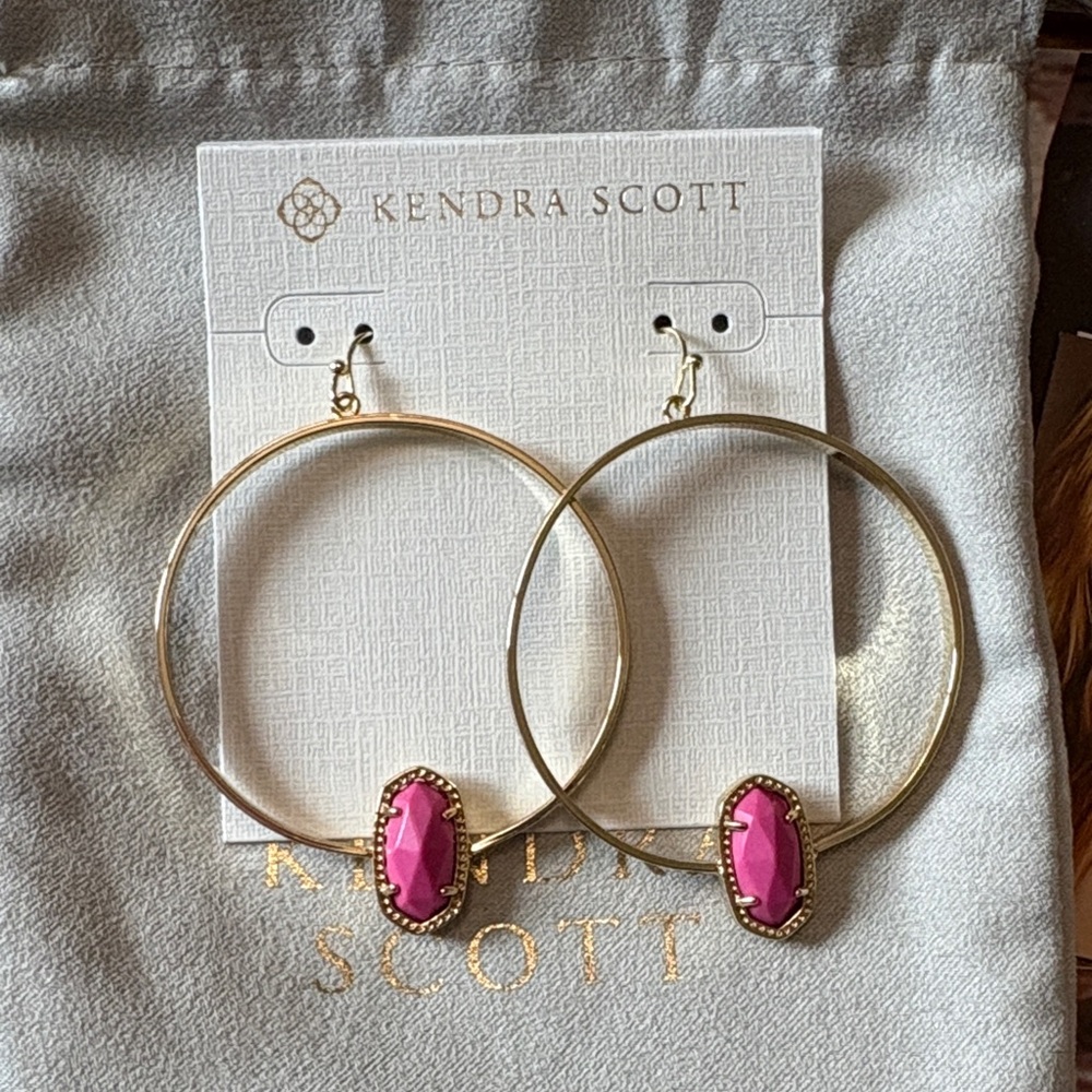 Kendra Scott Elora Gold Hoops with Pink Stones